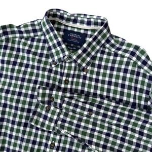 Charles Tyrwhitt Weekend Mens Green Navy Gingham Button Down Shirt Classic Fit L